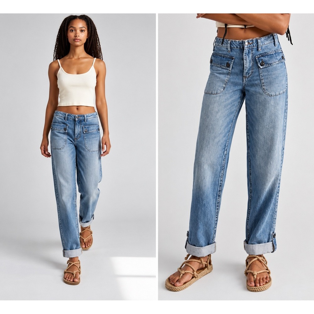 Free People Rory Light Wash Wide Leg Cuff Jeans Size 30